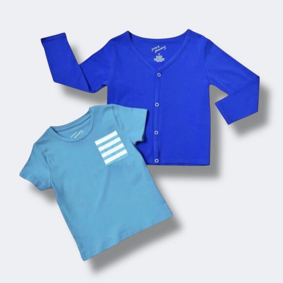 June & January Shirt Bundle Boys Girls Size 4T Blue Cardigan Tee Striped Pocket - Picture 1 of 6